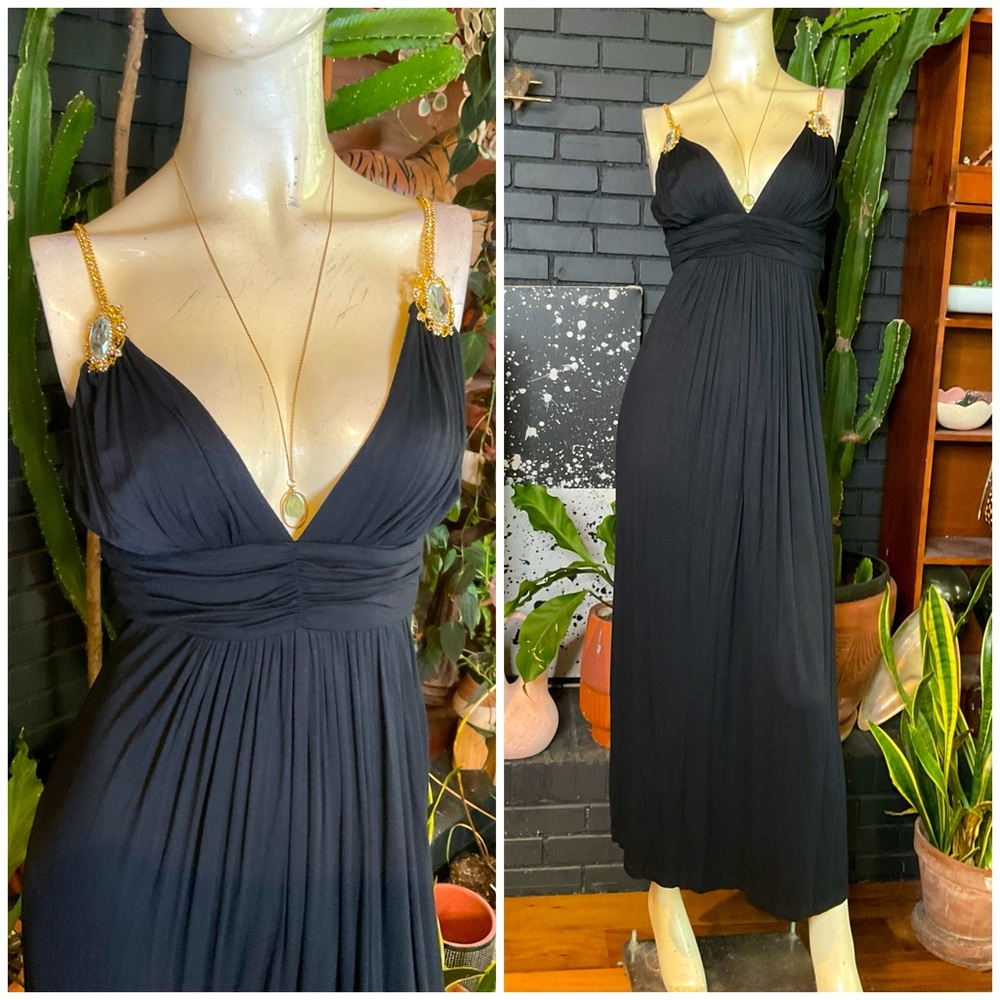 NEW Jewel Strap Deep V Empire Waist Maxi Dress Size Small
